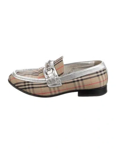 Pre-owned Burberry Plaid Print Chain-link Accents Loafers In Neutrals