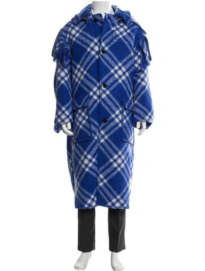 Pre-owned Burberry Plaid Print Coat In Blue