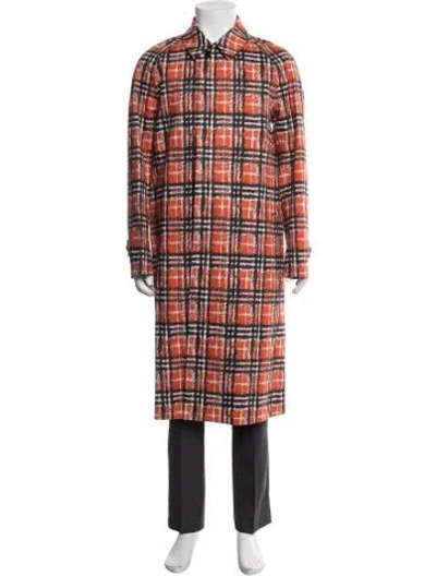 Pre-owned Burberry Plaid Print Coat In Orange