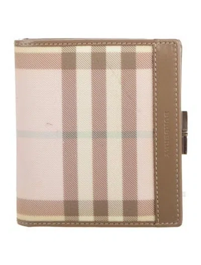 Pre-owned Burberry Plaid Print Compact Wallet In Neutrals