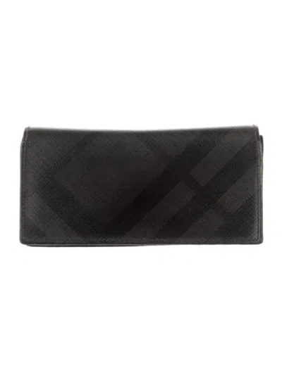 Pre-owned Burberry Plaid Print Continental Wallet In Black