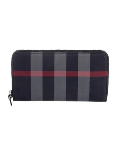 Pre-owned Burberry Plaid Print Continental Wallet In Blue