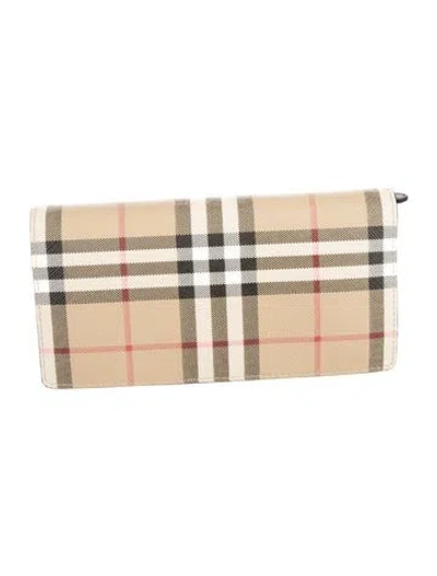 Pre-owned Burberry Plaid Print Continental Wallet In Neutral