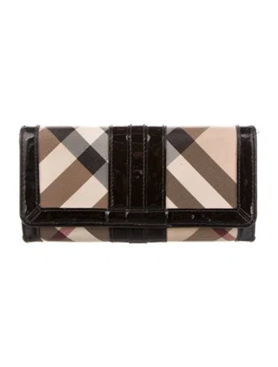 Pre-owned Burberry Plaid Print Continental Wallet In Neutral