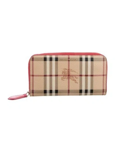 Pre-owned Burberry Plaid Print Continental Wallet In Neutral