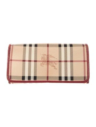 Pre-owned Burberry Plaid Print Continental Wallet In Neutral