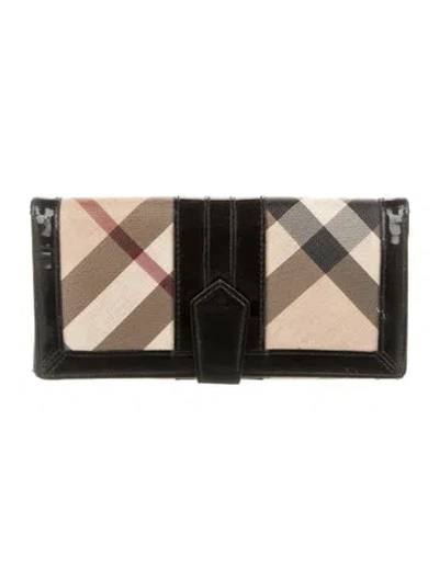 Pre-owned Burberry Plaid Print Continental Wallet In Neutrals