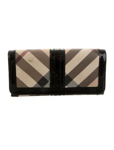 Pre-owned Burberry Plaid Print Continental Wallet In Neutrals