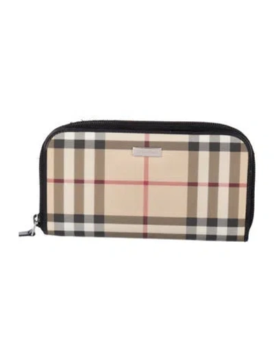 Pre-owned Burberry Plaid Print Continental Wallet In Neutrals