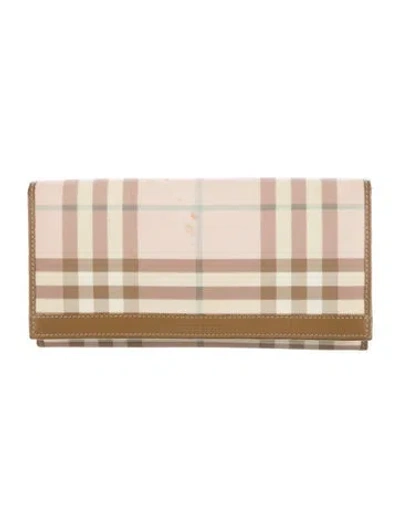 Pre-owned Burberry Plaid Print Continental Wallet In Pink