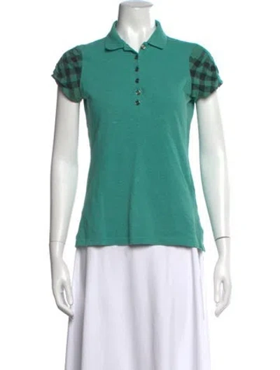 Pre-owned Burberry Plaid Print Crew Neck Polo In Green