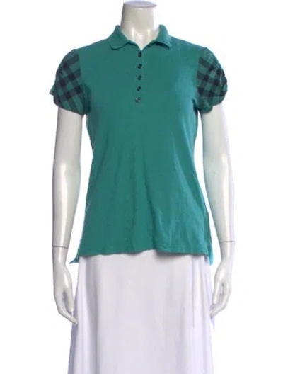 Pre-owned Burberry Plaid Print Crew Neck Polo In Green