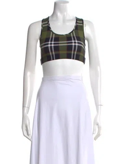 Pre-owned Burberry Plaid Print Crew Neck Sports Bra W/ Tags In Green