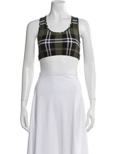 Pre-owned Burberry Plaid Print Crew Neck Sports Bra W/ Tags In Green