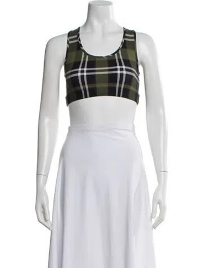 Pre-owned Burberry Plaid Print Crew Neck Sports Bra W/ Tags In Green