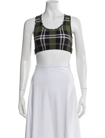 Pre-owned Burberry Plaid Print Crew Neck Sports Bra W/ Tags In Green