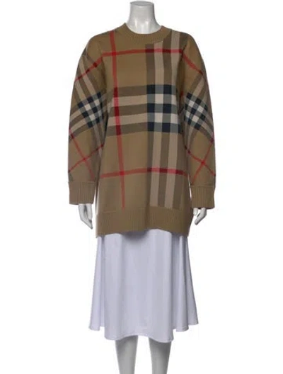 Pre-owned Burberry Plaid Print Crew Neck Sweater In Brown
