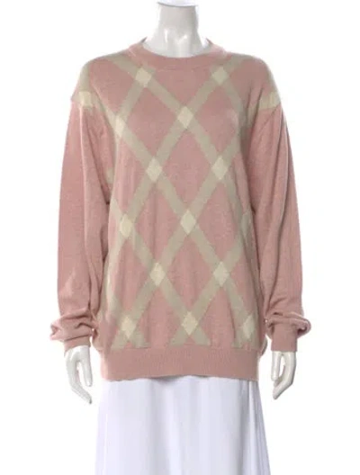 Pre-owned Burberry Plaid Print Crew Neck Sweater In Pink