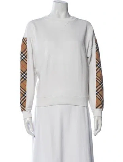 Pre-owned Burberry Plaid Print Crew Neck Sweatshirt In White
