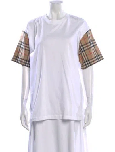 Pre-owned Burberry Plaid Print Crew Neck T-shirt W/ Tags In White