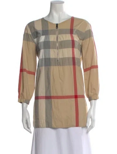 Pre-owned Burberry Plaid Print Crew Neck Tunic In Neutral