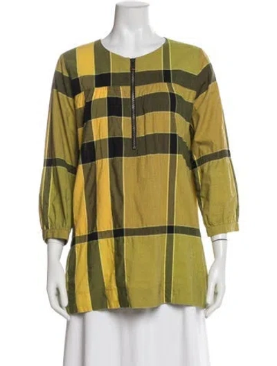 Pre-owned Burberry Plaid Print Crew Neck Tunic In Yellow