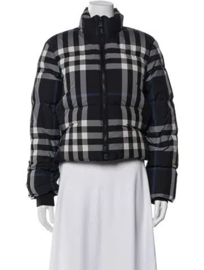 Pre-owned Burberry Plaid Print Down Jacket In Blue