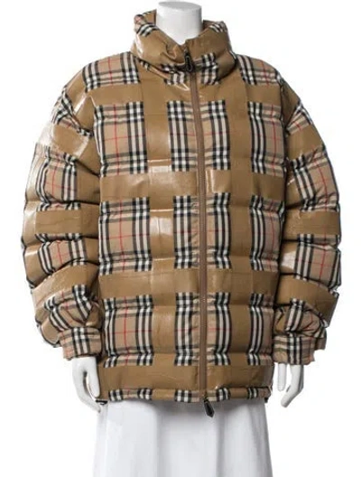 Pre-owned Burberry Plaid Print Down Jacket In Brown