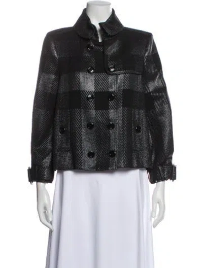 Pre-owned Burberry Plaid Print Faux Fur Jacket In Gray