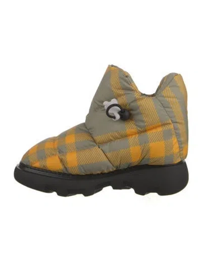 Pre-owned Burberry Plaid Print Hiking Boots W/ Tags In Yellow