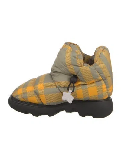 Pre-owned Burberry Plaid Print Hiking Boots W/ Tags In Yellow