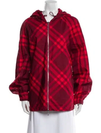 Pre-owned Burberry Plaid Print Jacket W/ Tags In Red