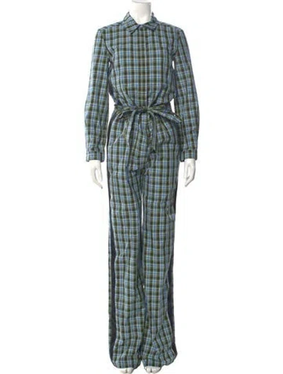 Pre-owned Burberry Plaid Print Jumpsuit W/ Tags In Blue