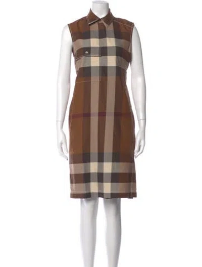 Pre-owned Burberry Plaid Print Knee-length Dress In Brown