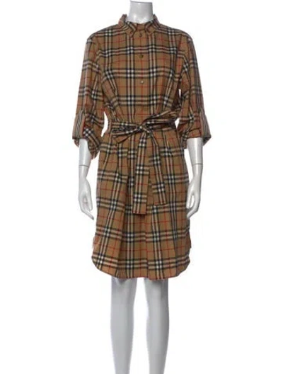 Pre-owned Burberry Plaid Print Knee-length Dress In Brown