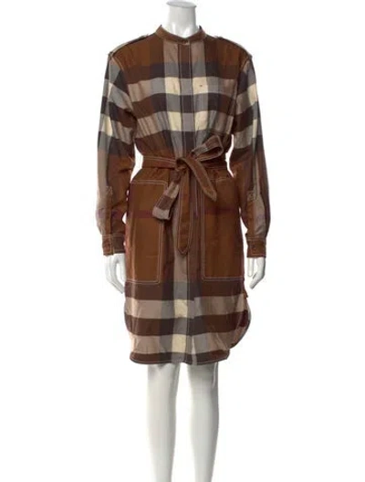 Pre-owned Burberry Plaid Print Knee-length Dress In Brown