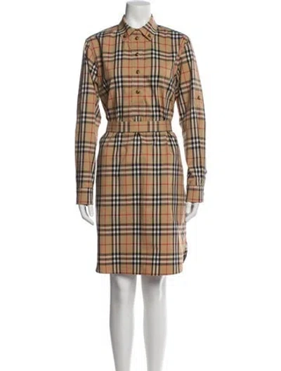Pre-owned Burberry Plaid Print Knee-length Dress In Neutral