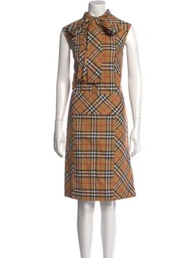 Pre-owned Burberry Plaid Print Knee-length Dress In Neutral