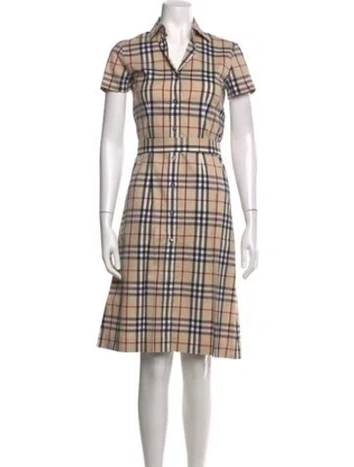 Pre-owned Burberry Plaid Print Knee-length Dress In Neutral