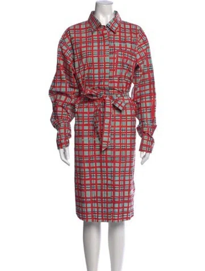 Pre-owned Burberry Plaid Print Knee-length Dress W/ Tags In Red