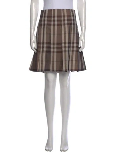 Pre-owned Burberry Plaid Print Knee-length Skirt In Brown