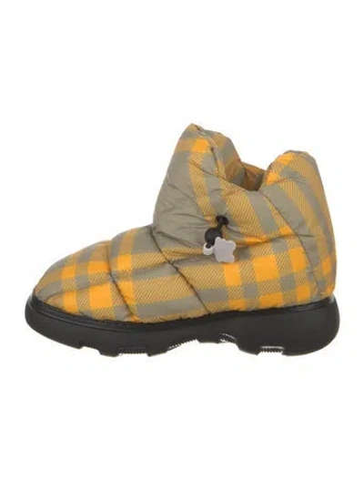 Pre-owned Burberry Plaid Print Lace-up Boots W/ Tags In Yellow