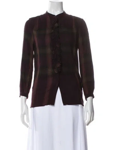 Pre-owned Burberry Plaid Print Long Sleeve Blouse In Brown