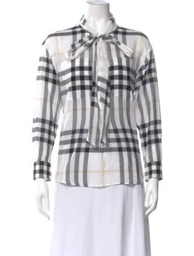 Pre-owned Burberry Plaid Print Long Sleeve Blouse In Gray