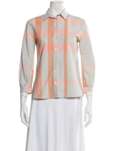 Pre-owned Burberry Plaid Print Long Sleeve Blouse In Orange