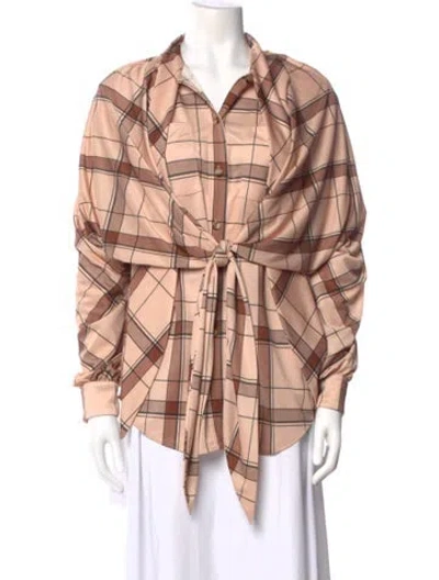Pre-owned Burberry Plaid Print Long Sleeve Blouse In Orange