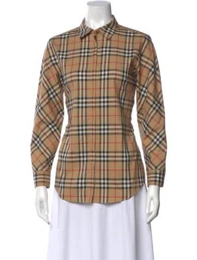 Pre-owned Burberry Plaid Print Long Sleeve Button-up Top In Neutral