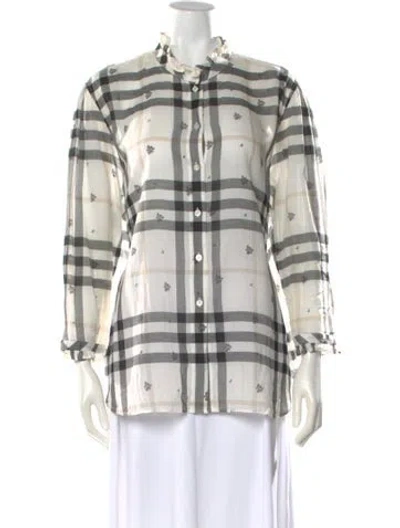 Pre-owned Burberry Plaid Print Long Sleeve Button-up Top In Neutral