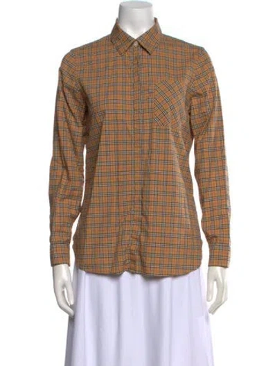 Pre-owned Burberry Plaid Print Long Sleeve Button-up Top In Neutral