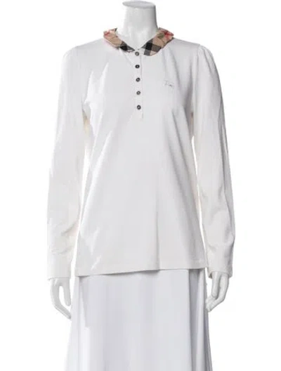 Pre-owned Burberry Plaid Print Long Sleeve Polo In White